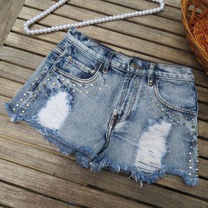 Forever 21 Jean Shorts Distressed Studs 24in